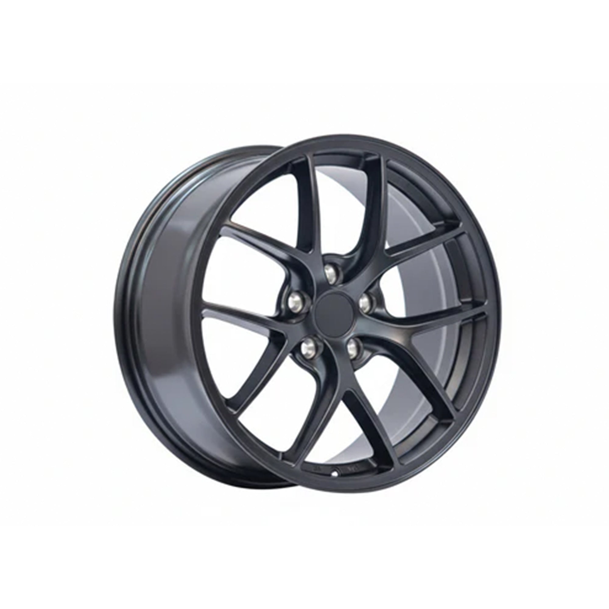 WheelWorkCustoms WWC 507 5-split-spoke flow-form wheel in matte black, showcasing its sleek design and detailed spoke pattern.