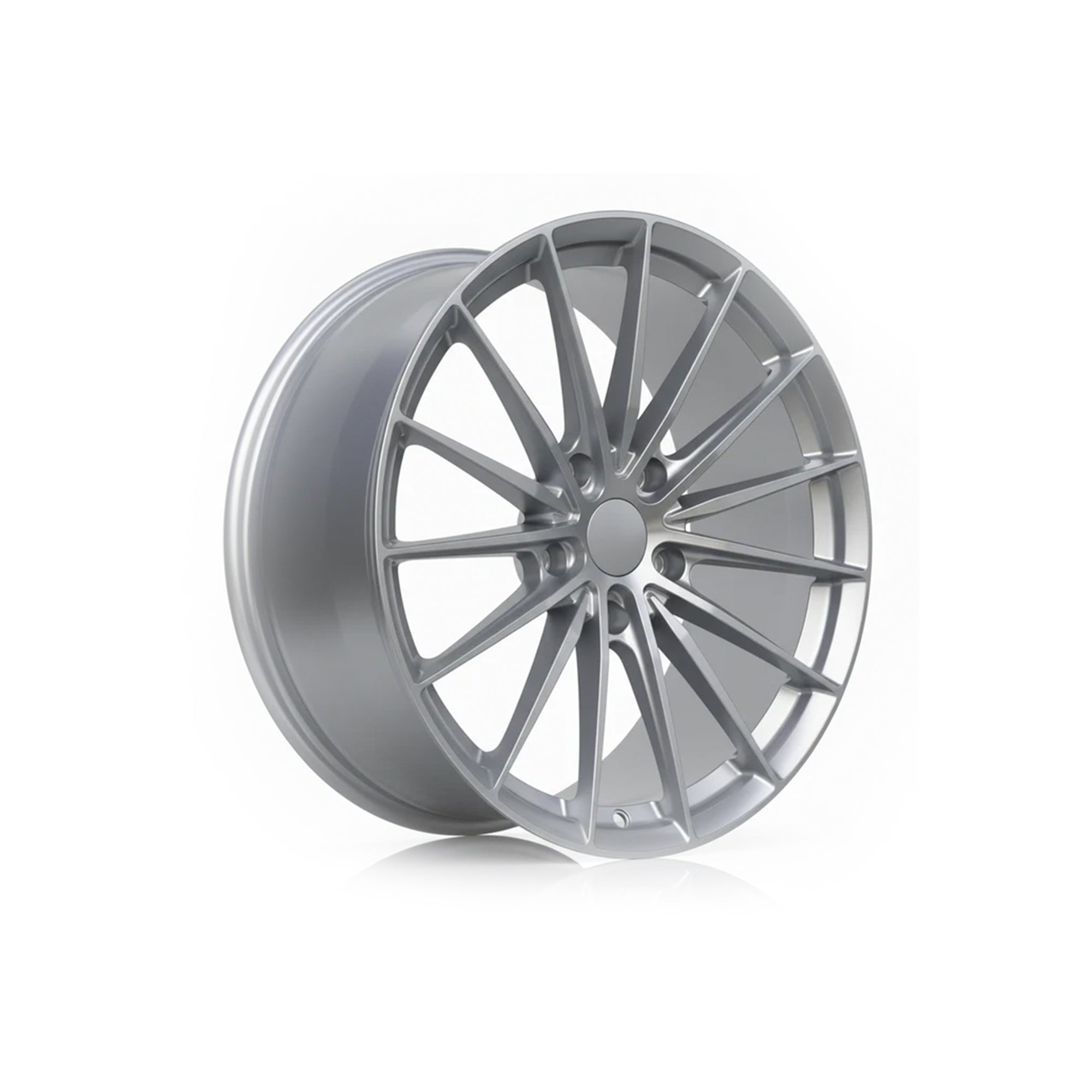 Silver WWC 515 15-spoke Flow-Form alloy wheel by WheelWork Customs, showcasing a sleek, modern design.