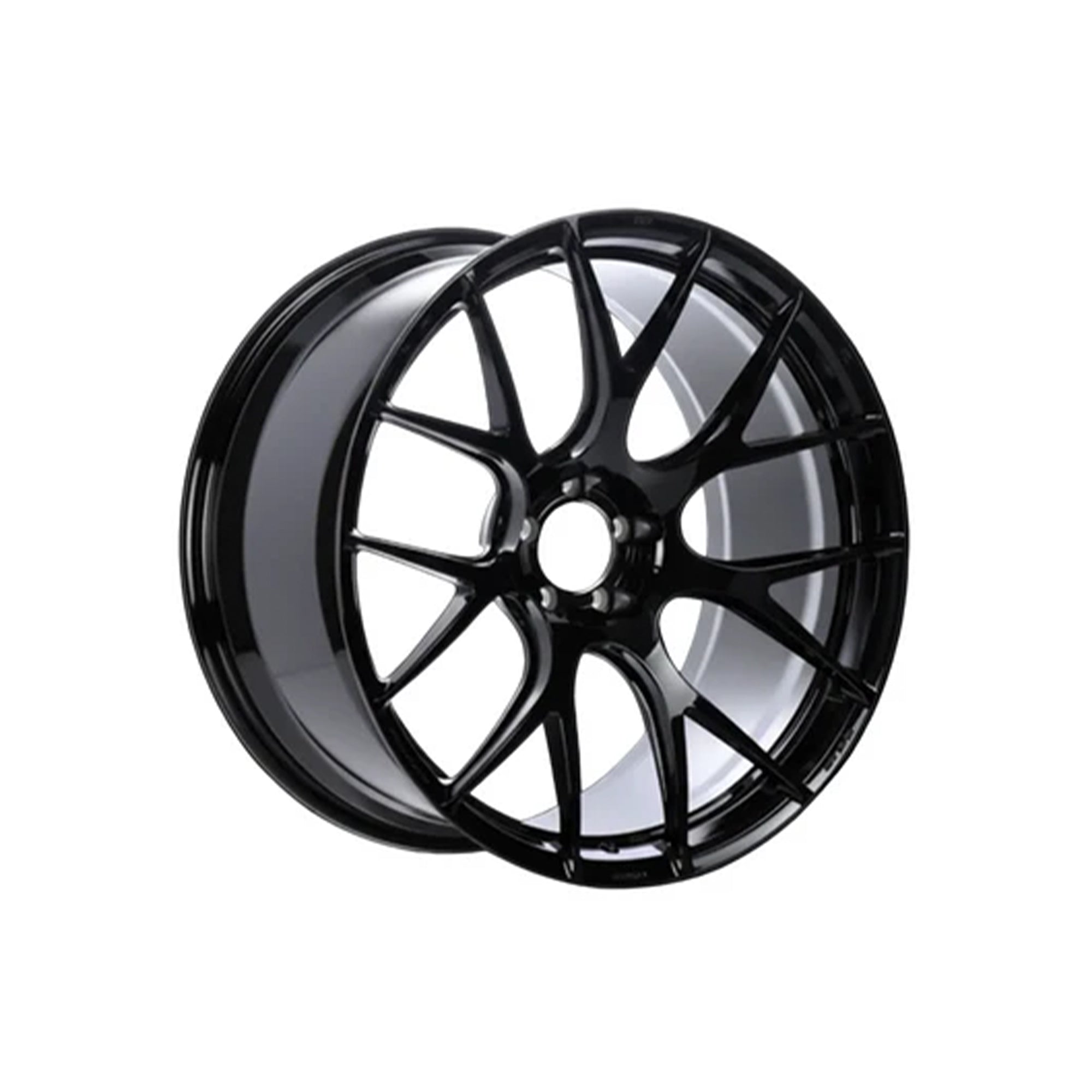 Black WWC RV7 7-cross-spoke flow-form wheel by WheelWork Customs, showcasing a sleek, lightweight design for performance vehicles.